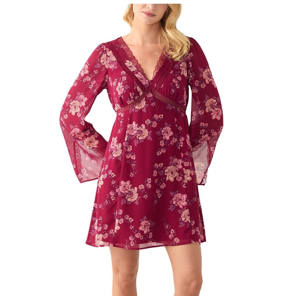 NWT - Floral Burgundy Dress with Lace Trim